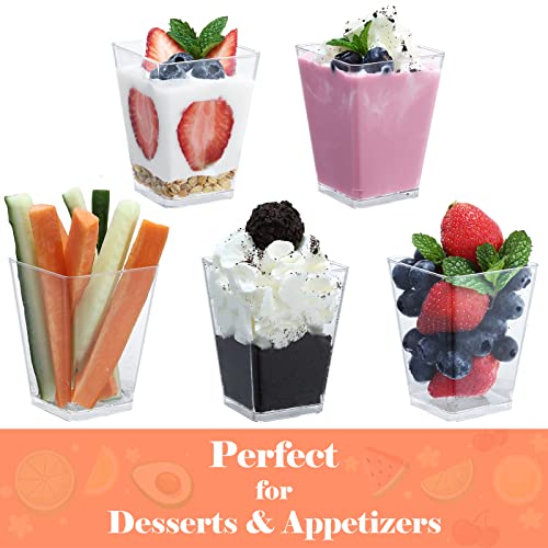SHOPDAY 5 oz Plastic Dessert Cups with Lids 100 Pack Small Clear Square Parfait Cups with Spoons, Mini Plastic Tumbler Serving Cups for Tasting Party Appetizers Mousse Yogurt - Image 4