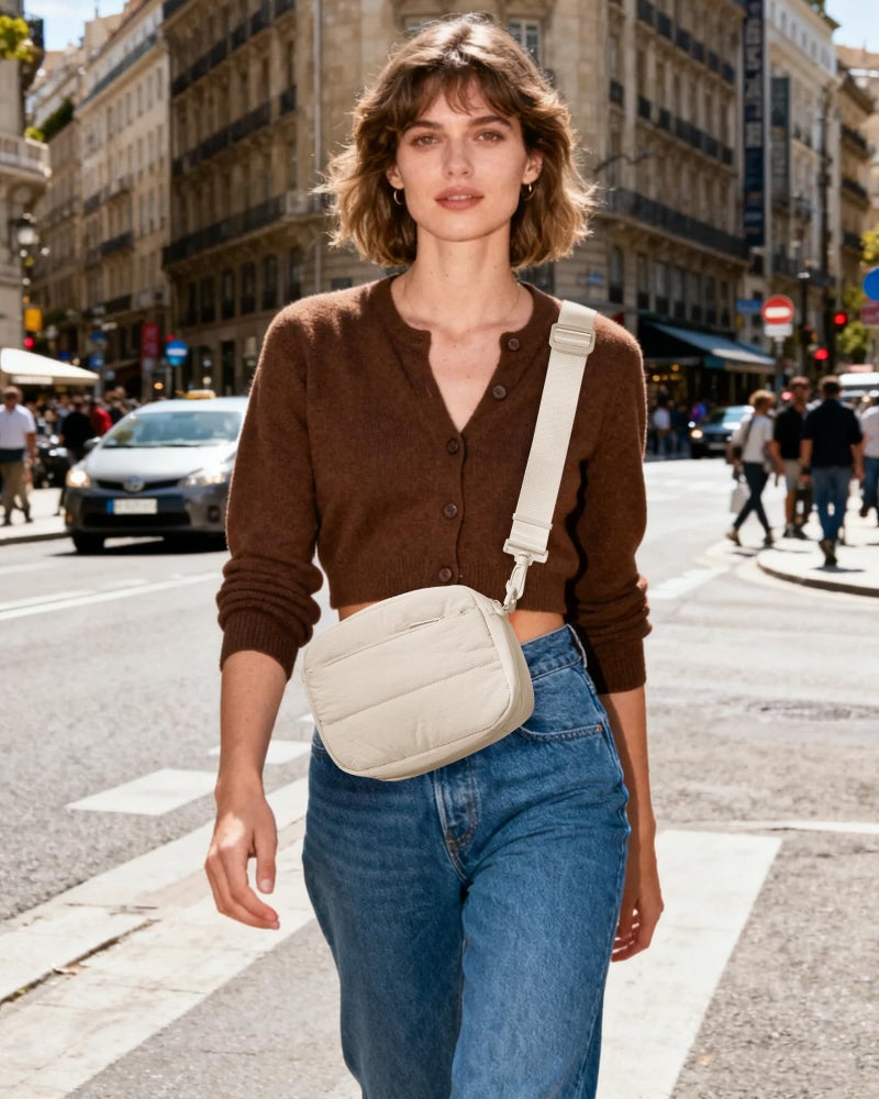 Gitus Crossbody Bags for Women Small Puffy Shoulder Handbag Travel Cross Body Purse with RFID Blocking Cards Slot and Adjustable Strap (Ivory) - Image 2