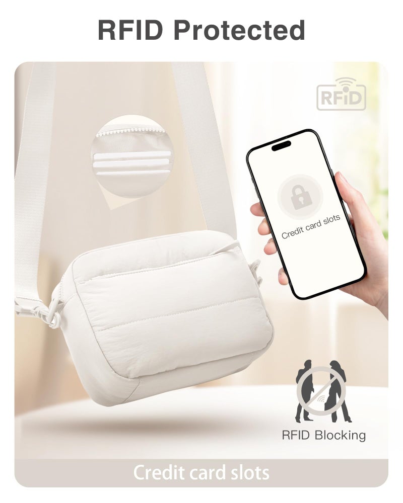 Gitus Crossbody Bags for Women Small Puffy Shoulder Handbag Travel Cross Body Purse with RFID Blocking Cards Slot and Adjustable Strap (Ivory) - Image 4