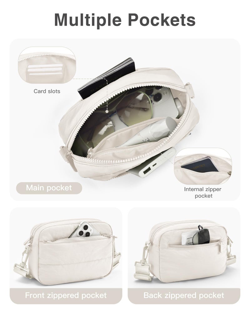 Gitus Crossbody Bags for Women Small Puffy Shoulder Handbag Travel Cross Body Purse with RFID Blocking Cards Slot and Adjustable Strap (Ivory) - Image 3