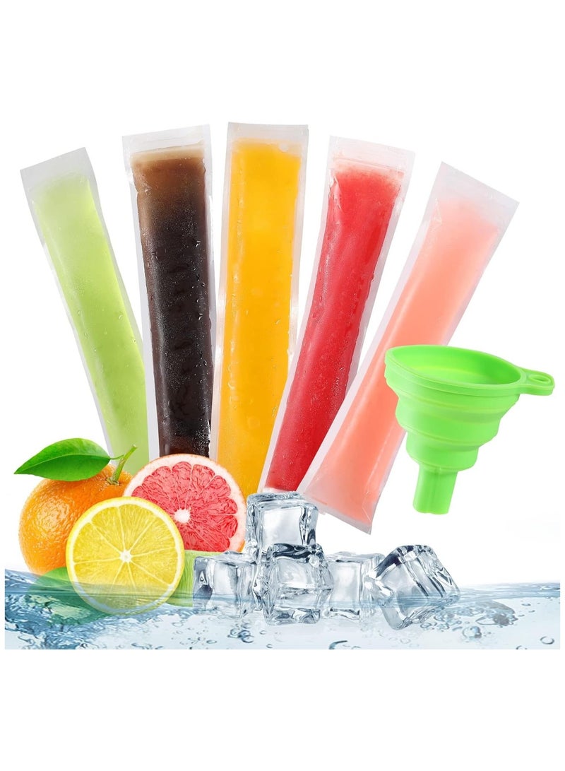 DELGREEN 200 Pieces Popsicle Bags, Disposable Ice Popsicle Mold Bags, Ice Pop Mold Bags with Funnel, Pop Mold Bags for Healthy Snacks, Yogurt Sticks, Juice, Fruit Smoothies (Clear)  - Image 1