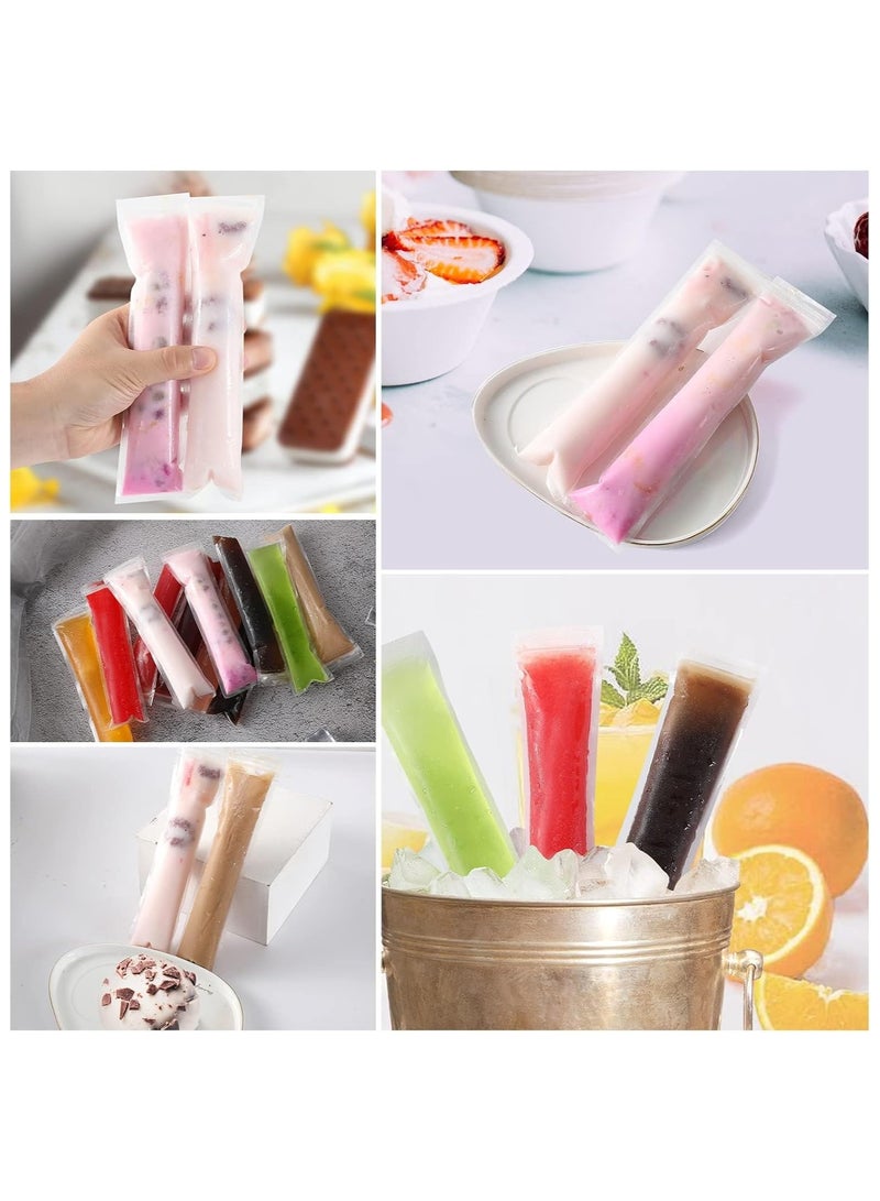 DELGREEN 200 Pieces Popsicle Bags, Disposable Ice Popsicle Mold Bags, Ice Pop Mold Bags with Funnel, Pop Mold Bags for Healthy Snacks, Yogurt Sticks, Juice, Fruit Smoothies (Clear)  - Image 2