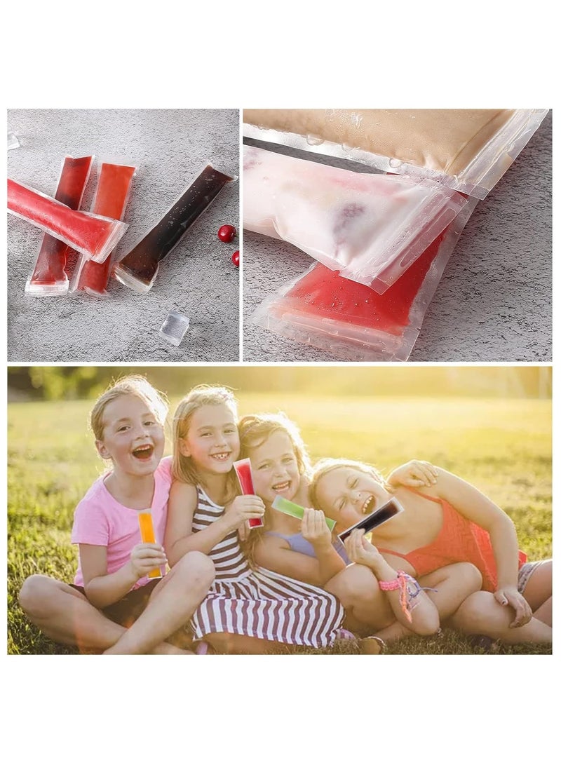 DELGREEN 200 Pieces Popsicle Bags, Disposable Ice Popsicle Mold Bags, Ice Pop Mold Bags with Funnel, Pop Mold Bags for Healthy Snacks, Yogurt Sticks, Juice, Fruit Smoothies (Clear)  - Image 4