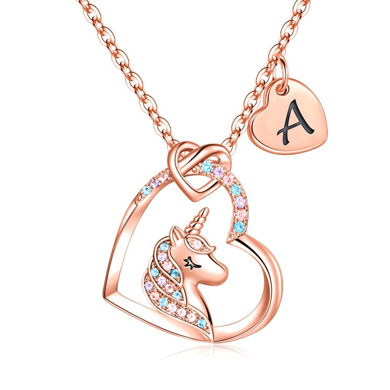 Hidepoo Unicorn Necklace Gifts - Colorful CZ Heart Pendant Unicorn Necklaces Jewelry Unicorns Birthday Gift A Initial Heart Necklace Unicorns Jewelry - Image 1