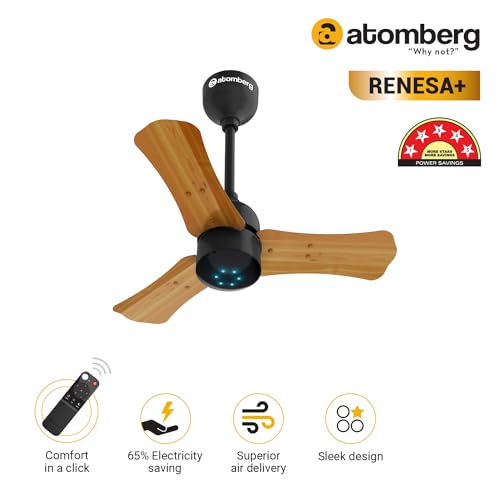 atomberg Renesa+ 600mm BLDC Ceiling Fan with Remote Control | BEE 5 star Rated Energy Efficient Ceiling Fan | High Air Delivery with LED Indicators | 2+1 Year Warranty (Golden Oakwood) - Image 2