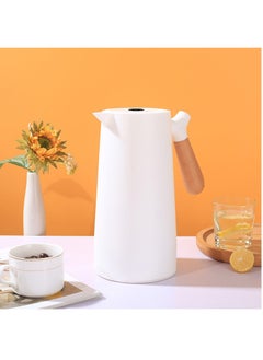 Arabest Thermal Carafe, 34oz Thermal Vacuum Carafe with Glass Liner and Wood Handle Insulated Coffee Carafe for Coffee Tea Hot or Cold Drinks(1 Liter, White)  - Image 1