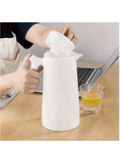 Arabest Thermal Carafe, 34oz Thermal Vacuum Carafe with Glass Liner and Wood Handle Insulated Coffee Carafe for Coffee Tea Hot or Cold Drinks(1 Liter, White)  - Image 2