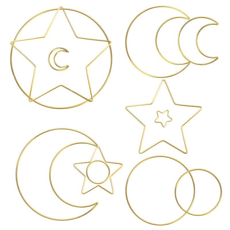 Anglekai 12PCS Gold Dream Catcher Metal Rings AngleKai 4 Size Macrame Hoops Metal Craft Rings for Dream Catcher Hoops Moon Star Circle Shape for Home Decor Wedding Decor2468Inch 