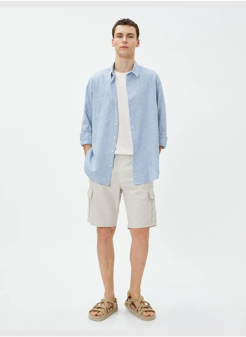 كوتون Linen Blend Cargo Shorts Pocket Detailed Buttoned