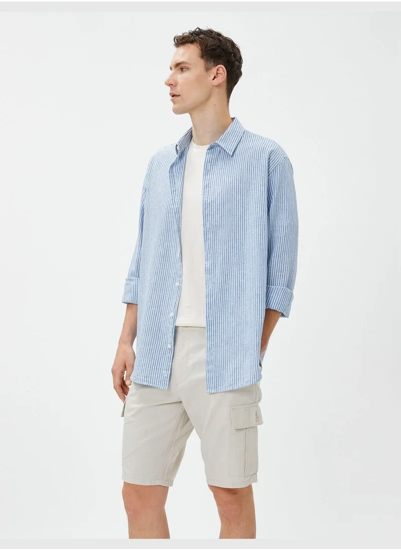 كوتون Linen Blend Cargo Shorts Pocket Detailed Buttoned