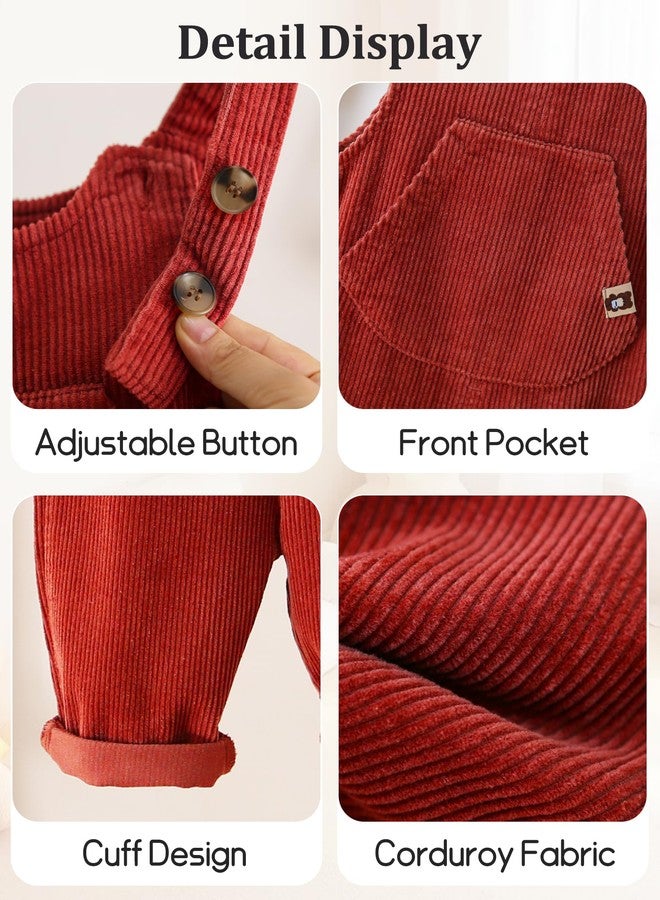 Happy Cherry Toddler Corduroy Suspender Pants Baby Girl Boy Bib Adjustable Button Overalls Soft Solid Romper with Pockets - Image 4