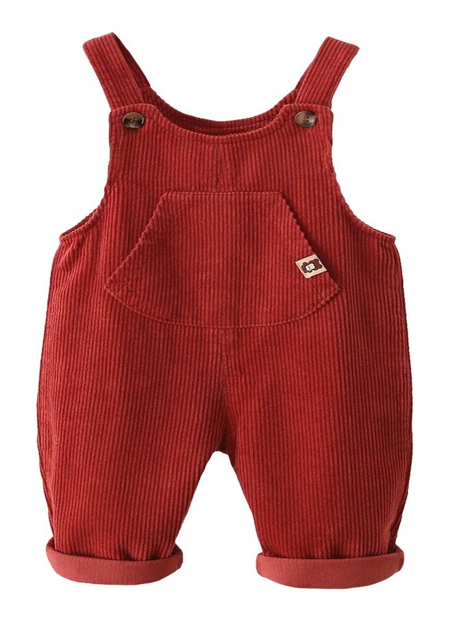Happy Cherry Toddler Corduroy Suspender Pants Baby Girl Boy Bib Adjustable Button Overalls Soft Solid Romper with Pockets - Image 1