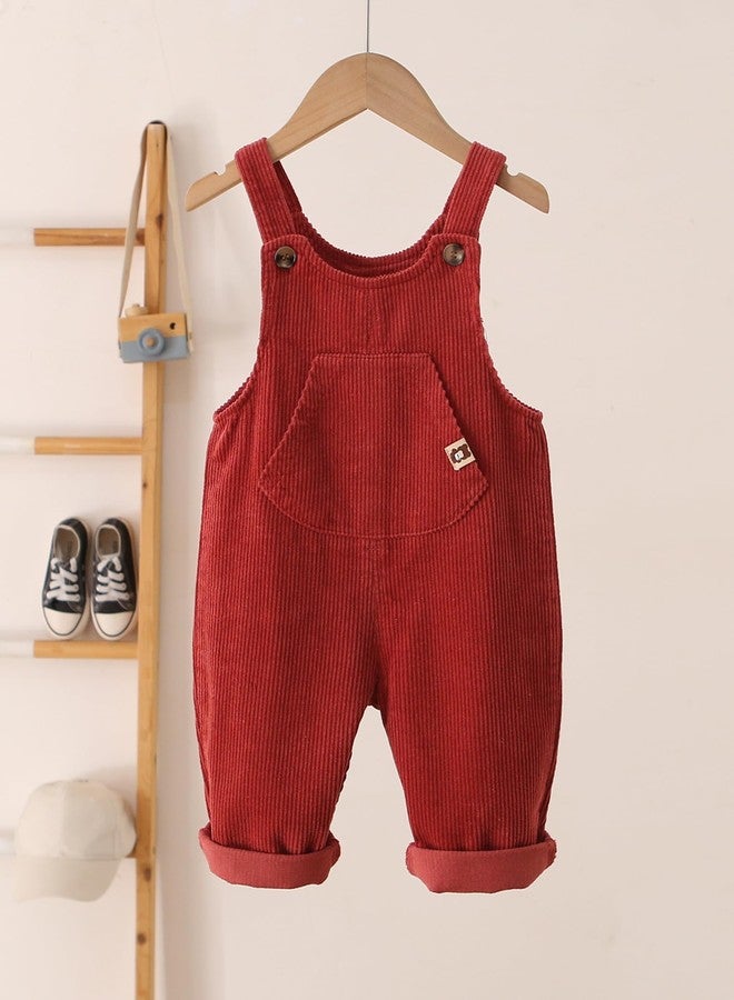 Happy Cherry Toddler Corduroy Suspender Pants Baby Girl Boy Bib Adjustable Button Overalls Soft Solid Romper with Pockets - Image 3