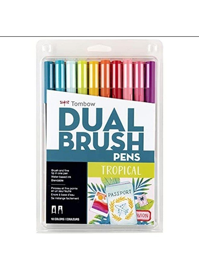 Tombow 56189 Dual Brush Pen Art Markers, Tropical, 10-Pack. Blendable, Brush and Fine Tip Markers - Image 1