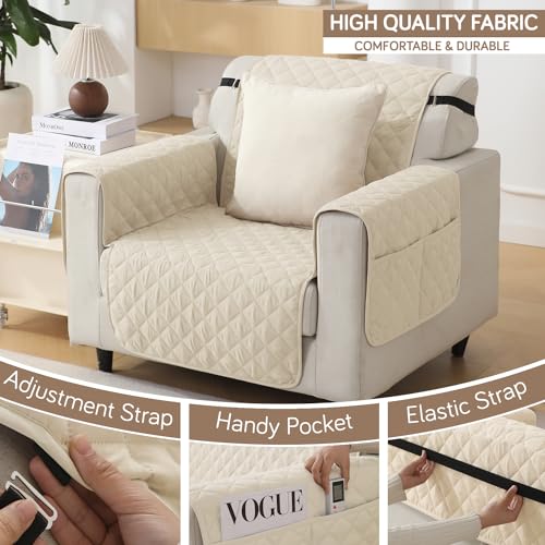 HOKIPO Polyester Quilted Sofa Mat With Bottom Waterproof Layer With Side Pockets, 175(D) X 110(L) Cm, Cream(Ar-5139-W6) - Image 5