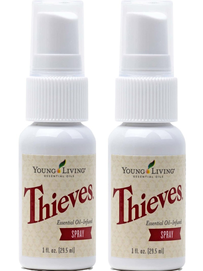 Young Living Thieves Spray - Natural Defense on The Go - 1 fl oz Bottles, Essential Oils for Cleaning: Fast and Convenient Cleaning for Home and On The Go, Pack of 2 - Image 1