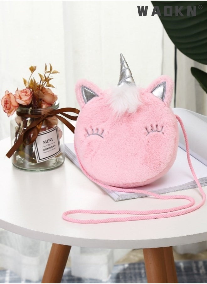 WAOKN Cute Unicorn-shaped Shoulder Bag for Girls, Personalized Cartoon Crossbody Bag for Children, Soft Plush Sling Bag for Kids (Pink)  - Image 2