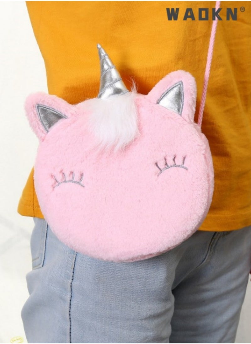 WAOKN Cute Unicorn-shaped Shoulder Bag for Girls, Personalized Cartoon Crossbody Bag for Children, Soft Plush Sling Bag for Kids (Pink)  - Image 4