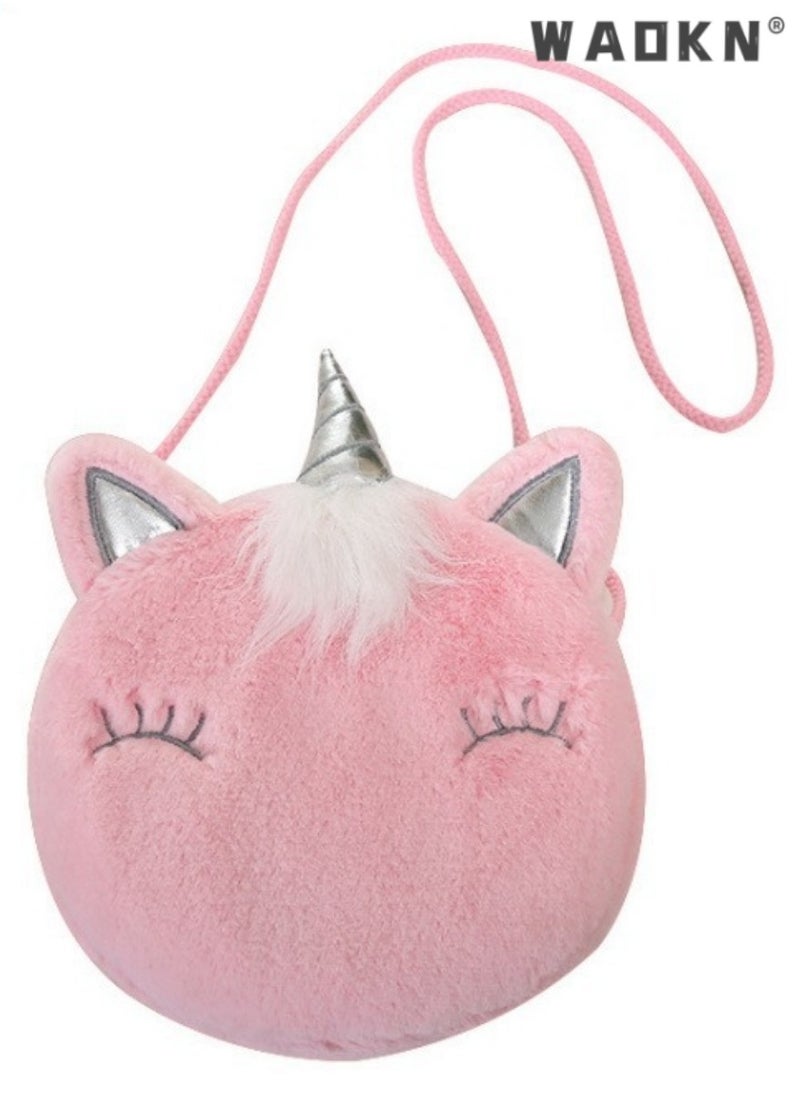 WAOKN Cute Unicorn-shaped Shoulder Bag for Girls, Personalized Cartoon Crossbody Bag for Children, Soft Plush Sling Bag for Kids (Pink)  - Image 1