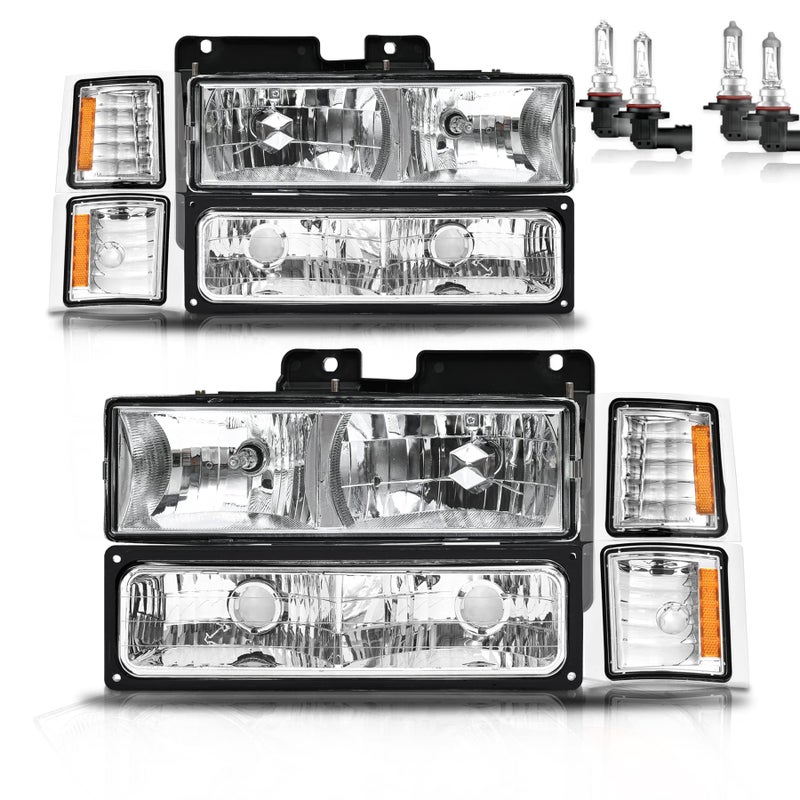 ROADEAL Headlights W/Bulbs for 1994-1998 Chevy C10 Pickup C/K 1500 2500 3500 Chevy Silverado Tahoe Suburban, 1992-1994 Blazer Driver & Passenger Side - Image 1