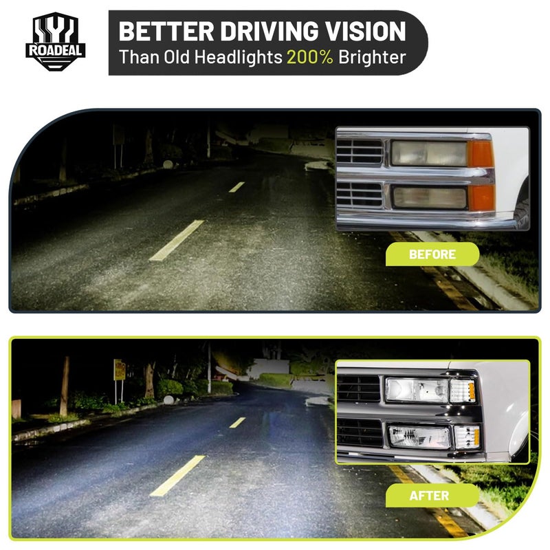ROADEAL Headlights W/Bulbs for 1994-1998 Chevy C10 Pickup C/K 1500 2500 3500 Chevy Silverado Tahoe Suburban, 1992-1994 Blazer Driver & Passenger Side - Image 5