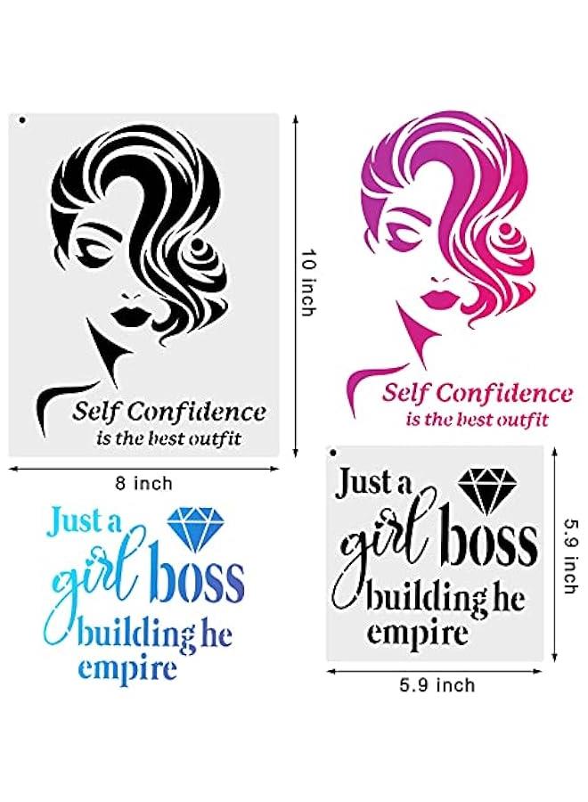 Arabest 16 Pieces Women Theme Stencils Canvas Painting Stencils Floral Female Face and Inspirational Quote Paint Lady Face for Home Wall Art Decor Painting on Canvas Paper  - Image 2