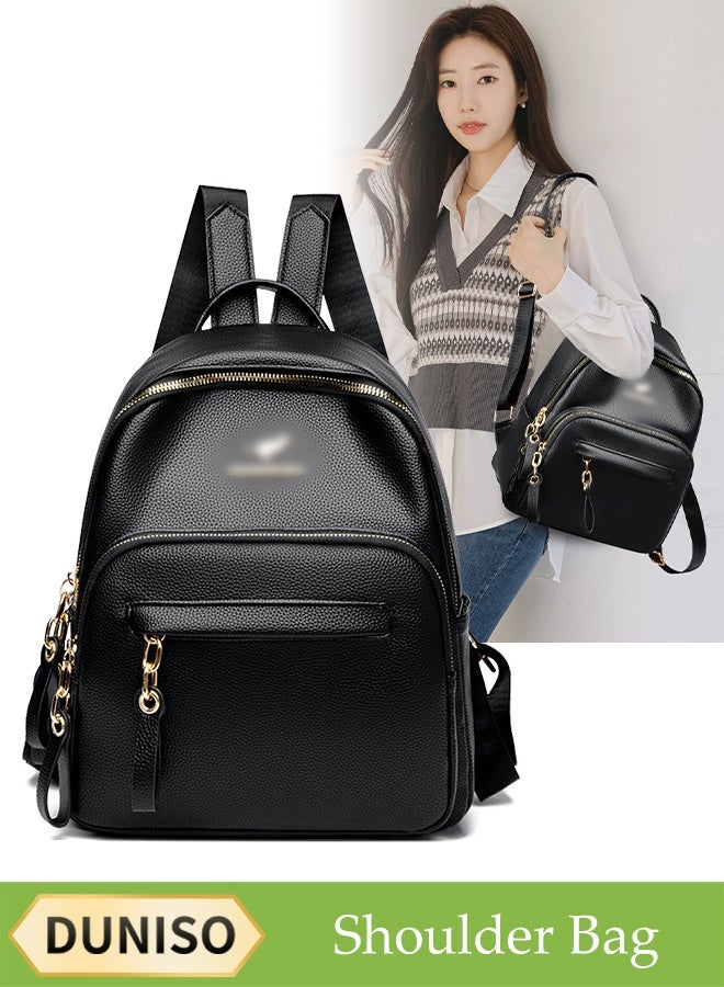 DUNISO Women's Backpack, Soft Pu Leather Backpack, Fashionable Women's Travel Bag, Casual Solid Color Waterproof Bag, Suitable For Commuting, Traveling, Shopping, Studying - Image 1