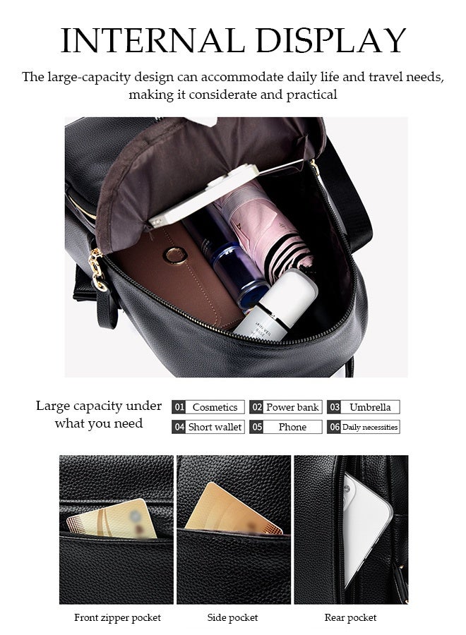 DUNISO Women's Backpack, Soft Pu Leather Backpack, Fashionable Women's Travel Bag, Casual Solid Color Waterproof Bag, Suitable For Commuting, Traveling, Shopping, Studying - Image 4