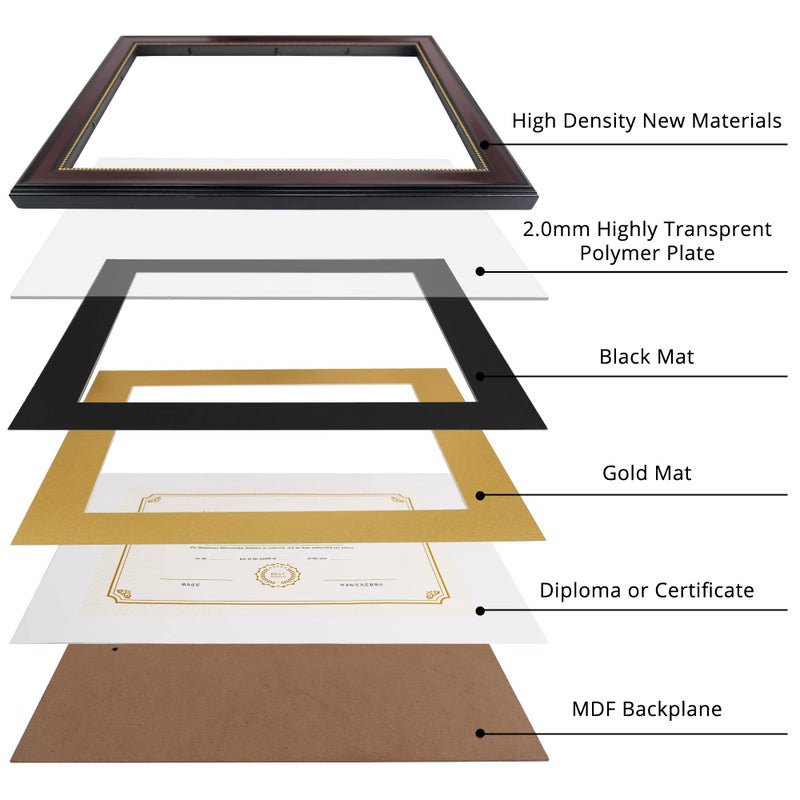 GraduatePro 8.5x11 Diploma Frame with Black Over Gold Mat or Display 11x14 Document without Mat, CPA License Frame, UV Protection Acrylic, Mahogany with Gold Beads - Image 3