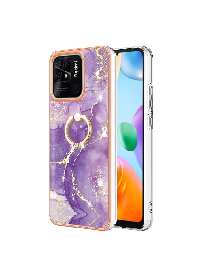 The Bros Case For Xiaomi Redmi 10C Electroplating Marble IMD TPU Phone Case with Ring Holder