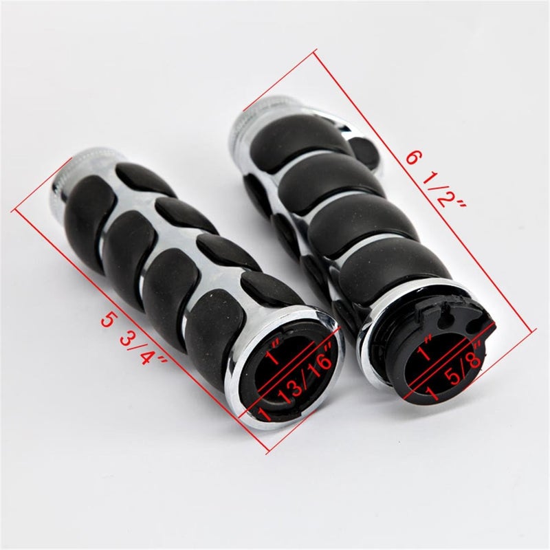 INNOGLOW Motorcycle Hand Grips 1" Universal Non-Slip Handgrips Handlebar Grips with Throttle Assist Chrome Black Aluminum Rubber for Harley Kawasiki Suzuki Cruisers - Image 2