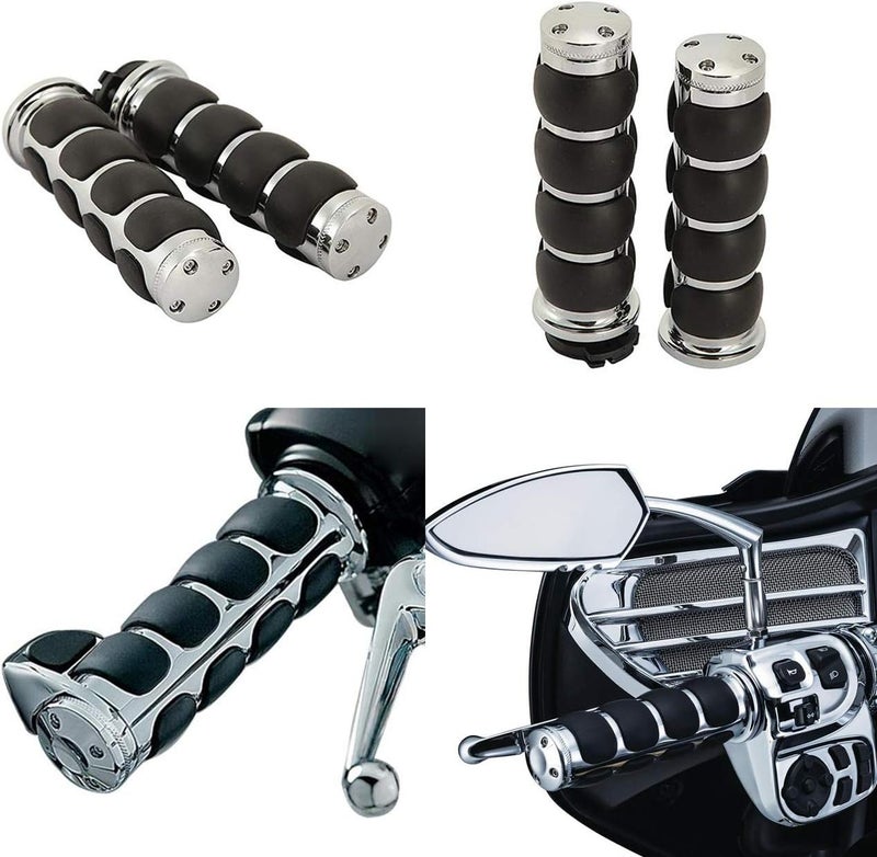 INNOGLOW Motorcycle Hand Grips 1" Universal Non-Slip Handgrips Handlebar Grips with Throttle Assist Chrome Black Aluminum Rubber for Harley Kawasiki Suzuki Cruisers - Image 3