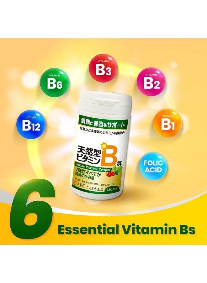 Afc - Japan Natural Vitamin B Complex With B1 B2 B3 B6 B12 Folic Acid & Glutathione Yeast Extract No Synthetics Nongmo Supplement For Stress Energy Immune & Nervous System120 Vegan Caplets - Image 1