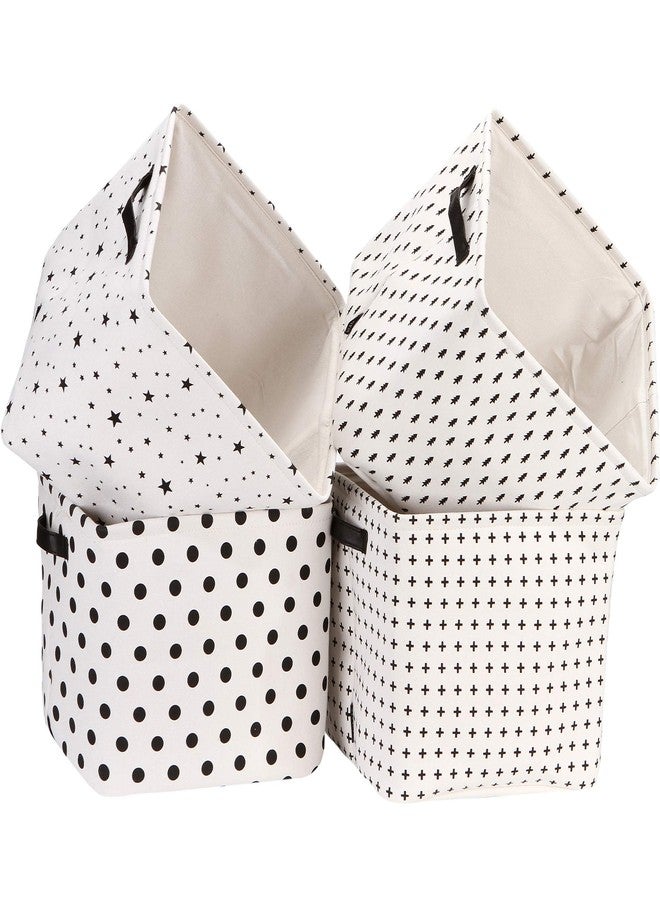 Sea Team Collapsible Canvas Fabric Storage Basket with Handles, Square Storage Box, Cube, Foldable Shelf Basket, Closet, Desk Organizer for Nursery, Home, Office (Black, Set of 4) - Image 3