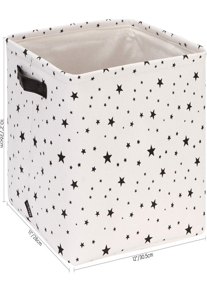 Sea Team Collapsible Canvas Fabric Storage Basket with Handles, Square Storage Box, Cube, Foldable Shelf Basket, Closet, Desk Organizer for Nursery, Home, Office (Black, Set of 4) - Image 2