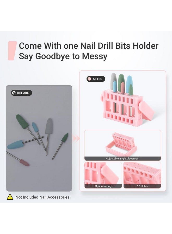 ميلودي سوزي مجموعة مكونة من 6 قطع من رؤوس مثقاب الأظافر مع 16 فتحة، رؤوس مثقاب مطاطية من السيليكون لتلميع وصقل جل مانيكير وباديكير، باللون الوردي - Image 5