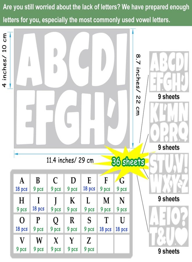 Bemeol Letter Stickers 378 Pcs Bulletin Board Letters for Classroom 4 Inch Alphabet Cutout Letters for Poster Board Display Home Classroom School Decor(White) - Image 2