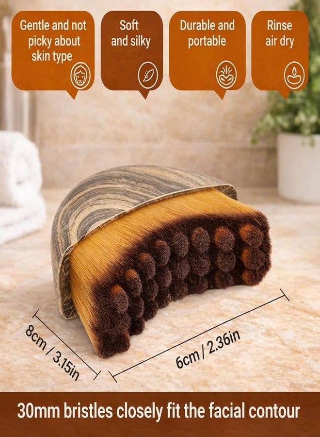RAALIYA Lymphatic Contour Face Brush, Soft Dry Brushing Beauty Tool for Jawline, Chin & Facial Sculpting, Brown, with Protective Case - Image 2