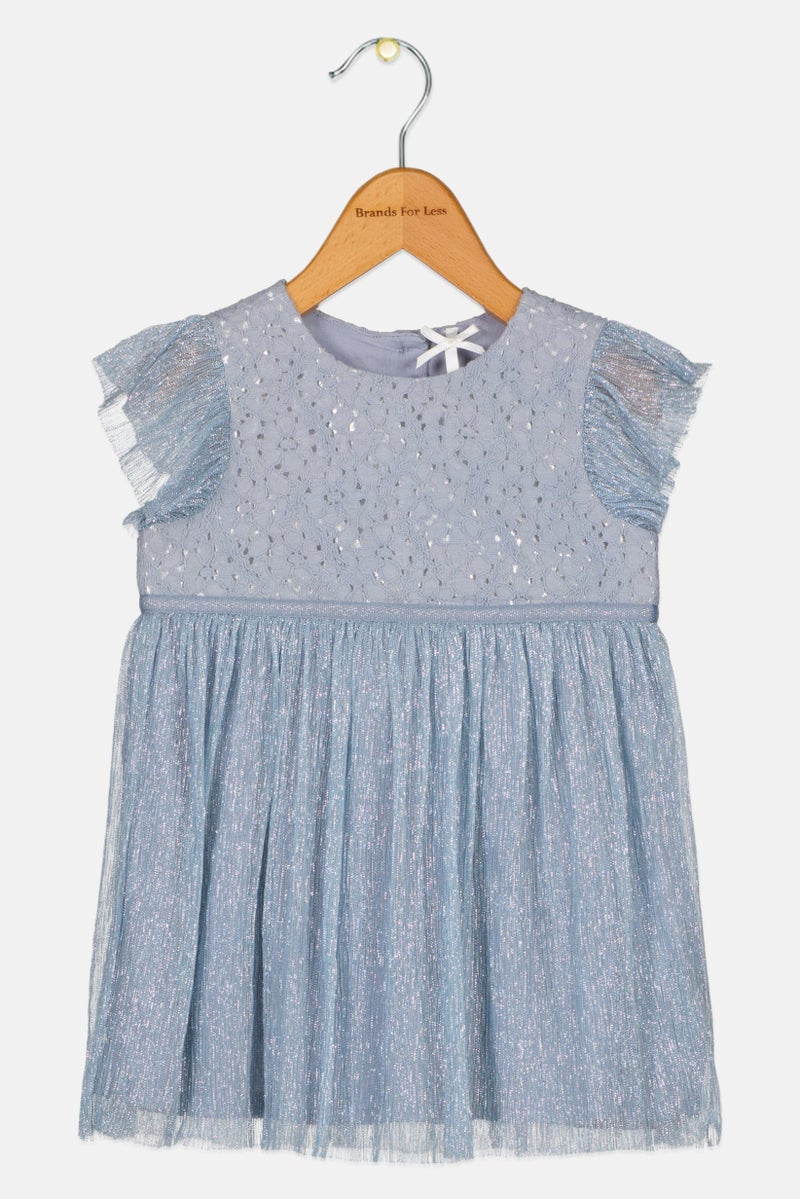 Hamleys Toddlers Girl Textured Dress, Silver - Image 1