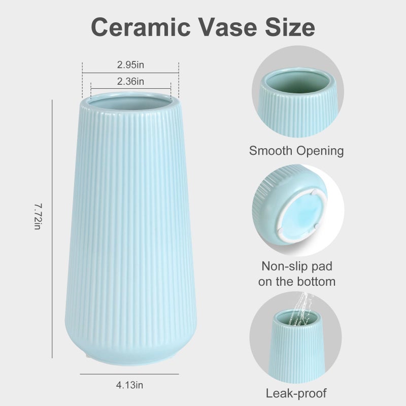 GUKJOB Blue Ceramic Vase, GUKJOB Small Cute Flower Vase for Pampas Grass, Home, Living Room, Dining Table, Farmhouse, Office Decor, Bedroom, Table, and Kitchen Shelf (Blue) - Image 4