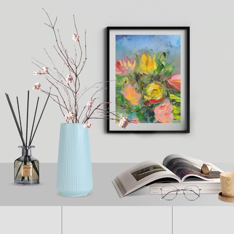 GUKJOB Blue Ceramic Vase, GUKJOB Small Cute Flower Vase for Pampas Grass, Home, Living Room, Dining Table, Farmhouse, Office Decor, Bedroom, Table, and Kitchen Shelf (Blue) - Image 3