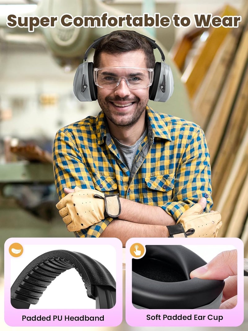 Dr.Meter Hearing Protection Earmuffs, 31dB Noise Reduction Safety Ear Muffs with Adjustable Headband for Adults Kids Autism Sensory, Ear Muff for Yard Work, Mowing or Hunting -Grey - Image 2