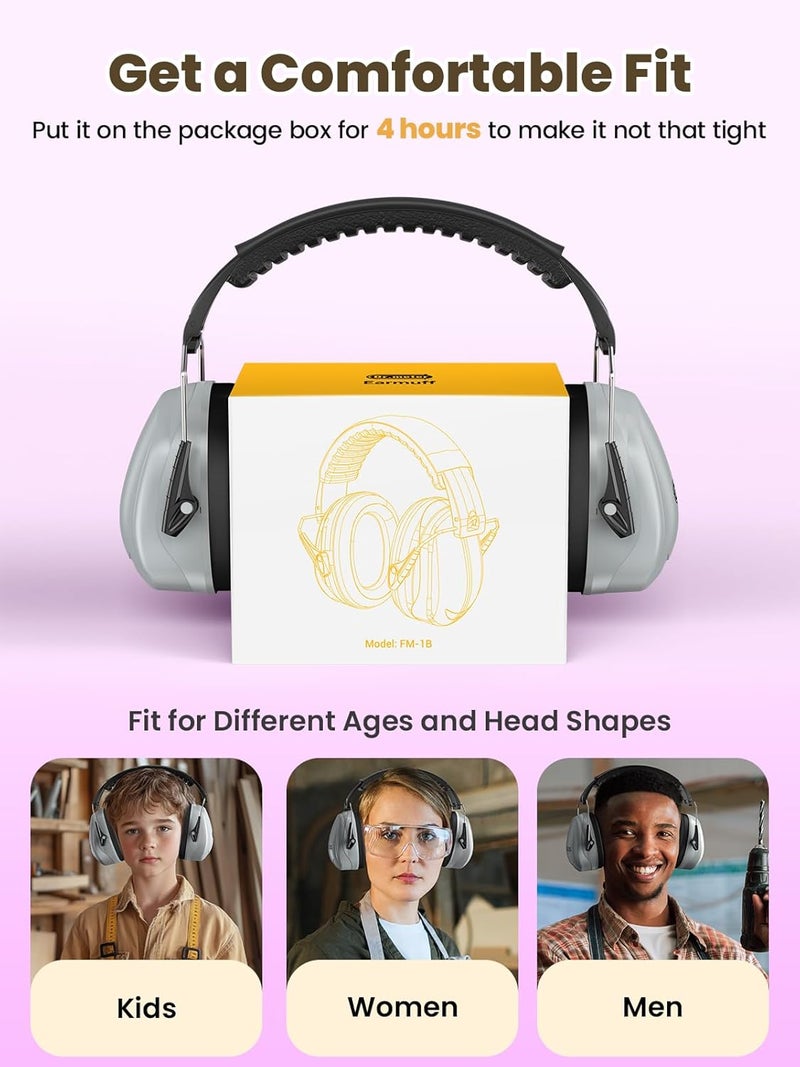 Dr.Meter Hearing Protection Earmuffs, 31dB Noise Reduction Safety Ear Muffs with Adjustable Headband for Adults Kids Autism Sensory, Ear Muff for Yard Work, Mowing or Hunting -Grey - Image 5