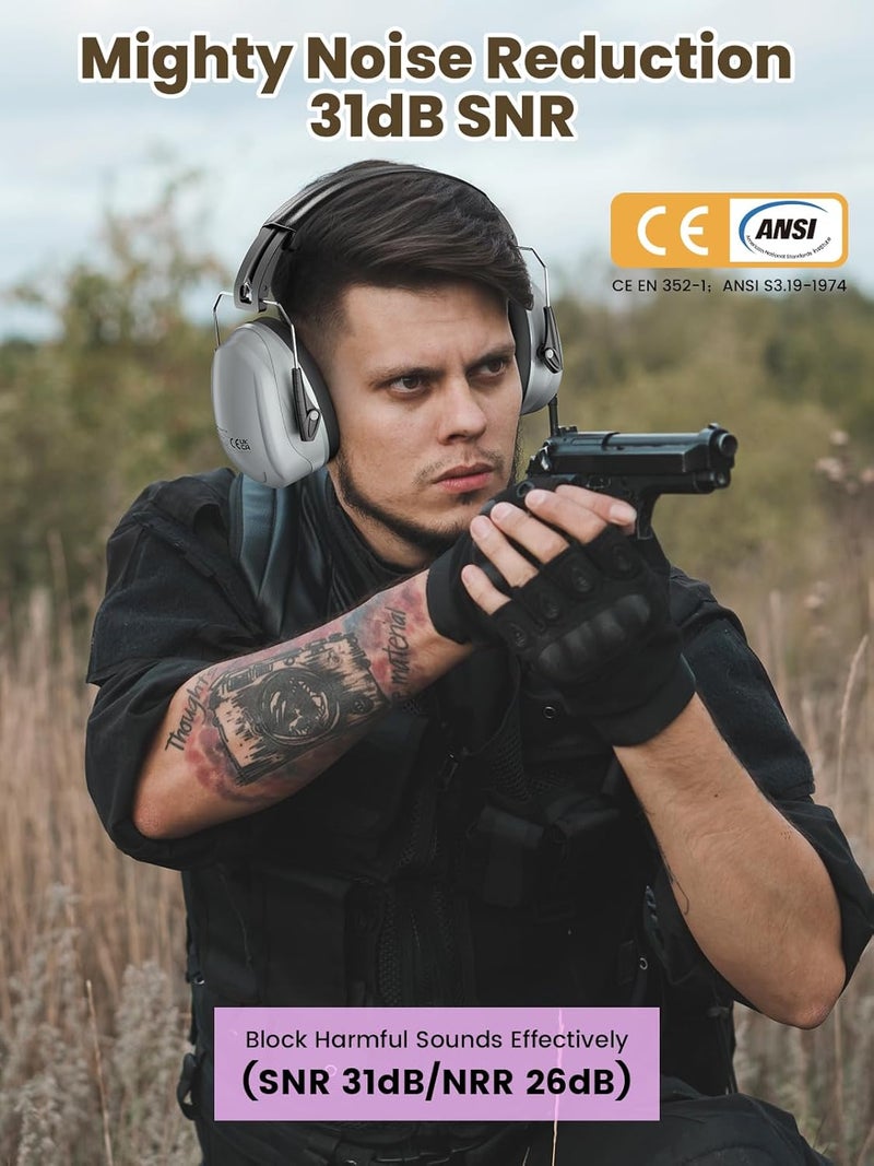 Dr.Meter Hearing Protection Earmuffs, 31dB Noise Reduction Safety Ear Muffs with Adjustable Headband for Adults Kids Autism Sensory, Ear Muff for Yard Work, Mowing or Hunting -Grey - Image 4