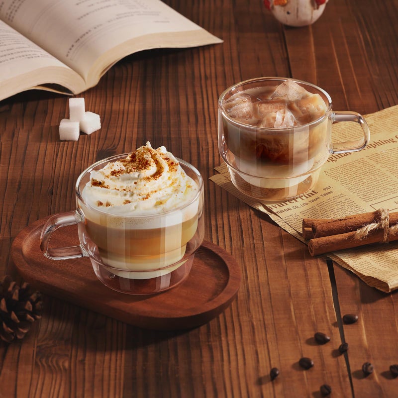 glastal 12 oz Latte Macchiato Glasses, Double-Walled Coffee Glasses, Set of 2, Glass Stackable Coffee Cups, Tea Glasses with Handle for Cappuccino, Tea, Milk, Gifts for Women Friends New Home Gift - Image 4