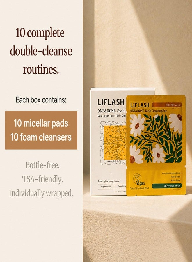 LIFLASH Store LIFLASH ONE&DONE Travel Face Wash & Makeup Remover Kit, 10 Single-Use Double Cleanse Packets, Micellar Pad + Foam Cleanser, Individually Wrapped, TSA Friendly Travel Size Toiletries, Vegan K-Beauty - Image 4