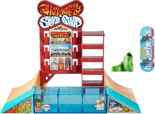 Hot Wheels Skate Playset with Exclusive Fingerboard Pair of Shoes Skate Shop Set Features Ramps Walls Edges for Skating Includes Storage - Image 1