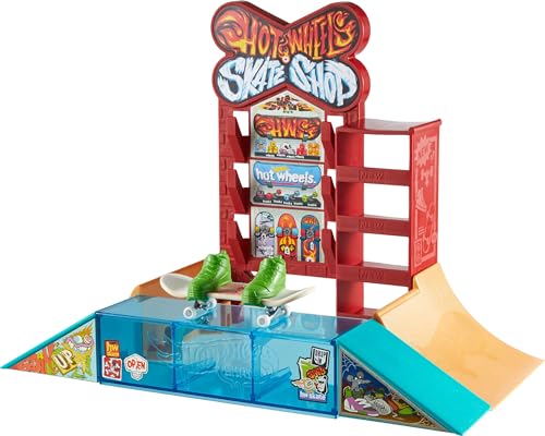 Hot Wheels Skate Playset with Exclusive Fingerboard Pair of Shoes Skate Shop Set Features Ramps Walls Edges for Skating Includes Storage - Image 5