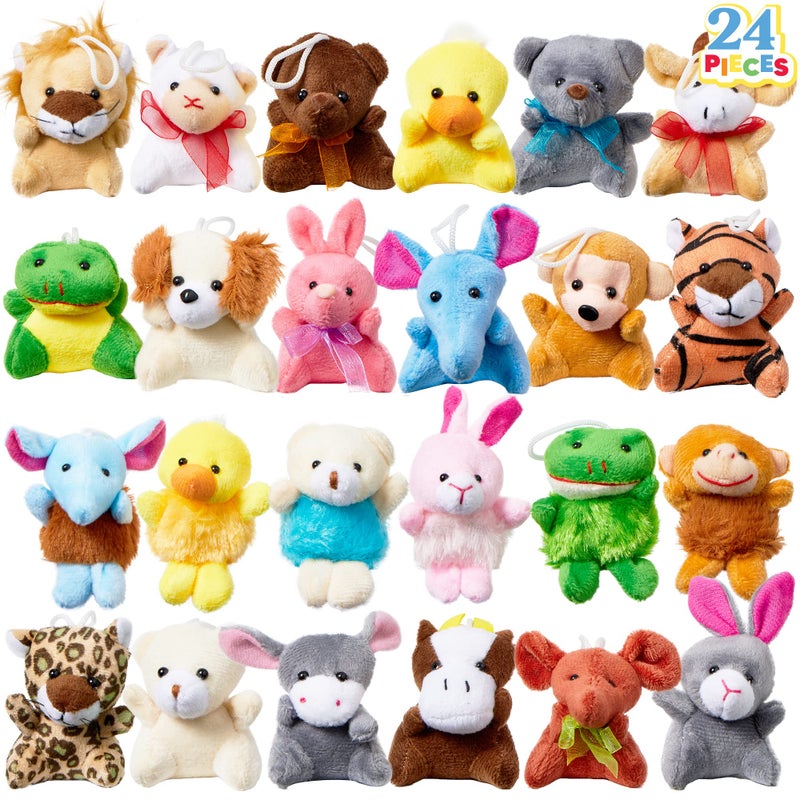 JOYIN 24 Pack Mini Animal Plush Toy Assortment (24 Units 3" Each), Animals Keychain Decoration for Kids, Small Stuffed Animal Bulk for Kids, Carnival Prizes, School Gifts, Christmas Goodie Bags - Image 1