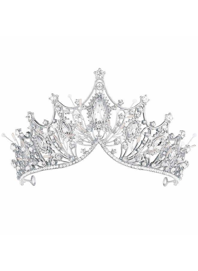 CROWN GUIDE تيجان باروك أنيقة لحفلات الزفاف للنساء العرائس كريستال لؤلؤ ملكي رأس العروس إكسسوارات شعر أميرة فضية - Image 1